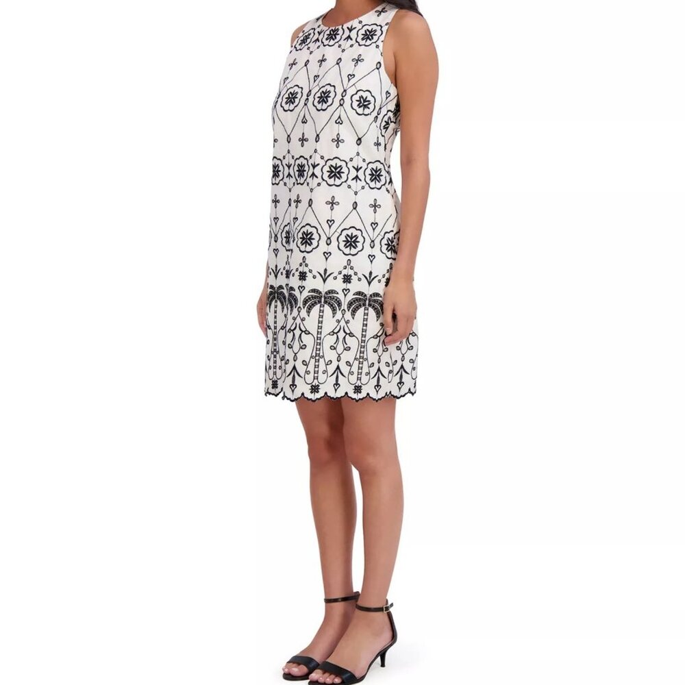 London Times Womens Petite Sleeveless Eyelet Shift Dress White Size 12P Defected - Picture 3 of 11